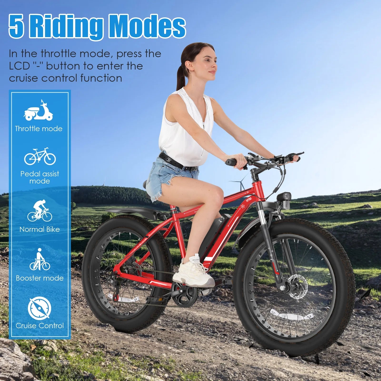 26"X4.0 Fat Tire Electric Bike, 624Wh Battery, 48V 500W Ebike Electric Mountain Bike, Cruise Control Mode, Adult E Bikes for Men, LCD Meter, 7-Speed Snow Bike Beach E-Bike for Adults UL2849