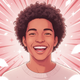 A smiling young adult's portrait headshot with an energetic anime-style background, conveying happiness and trust.